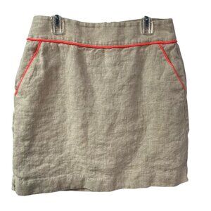 Ann Taylor Loft Linen Mini Skirt Pockets Neon Trim Y2K Womens 2 Tan Neon‎ Boho